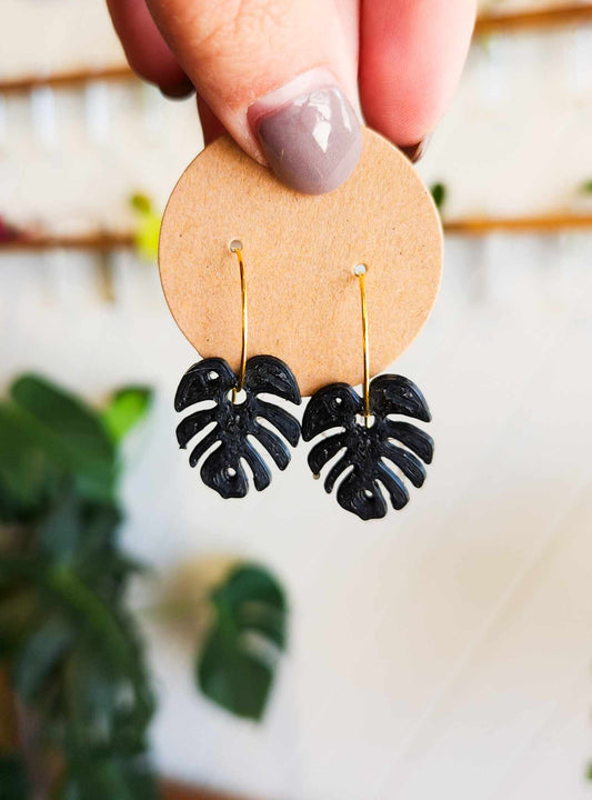 Monstera Mini Hoops - Black