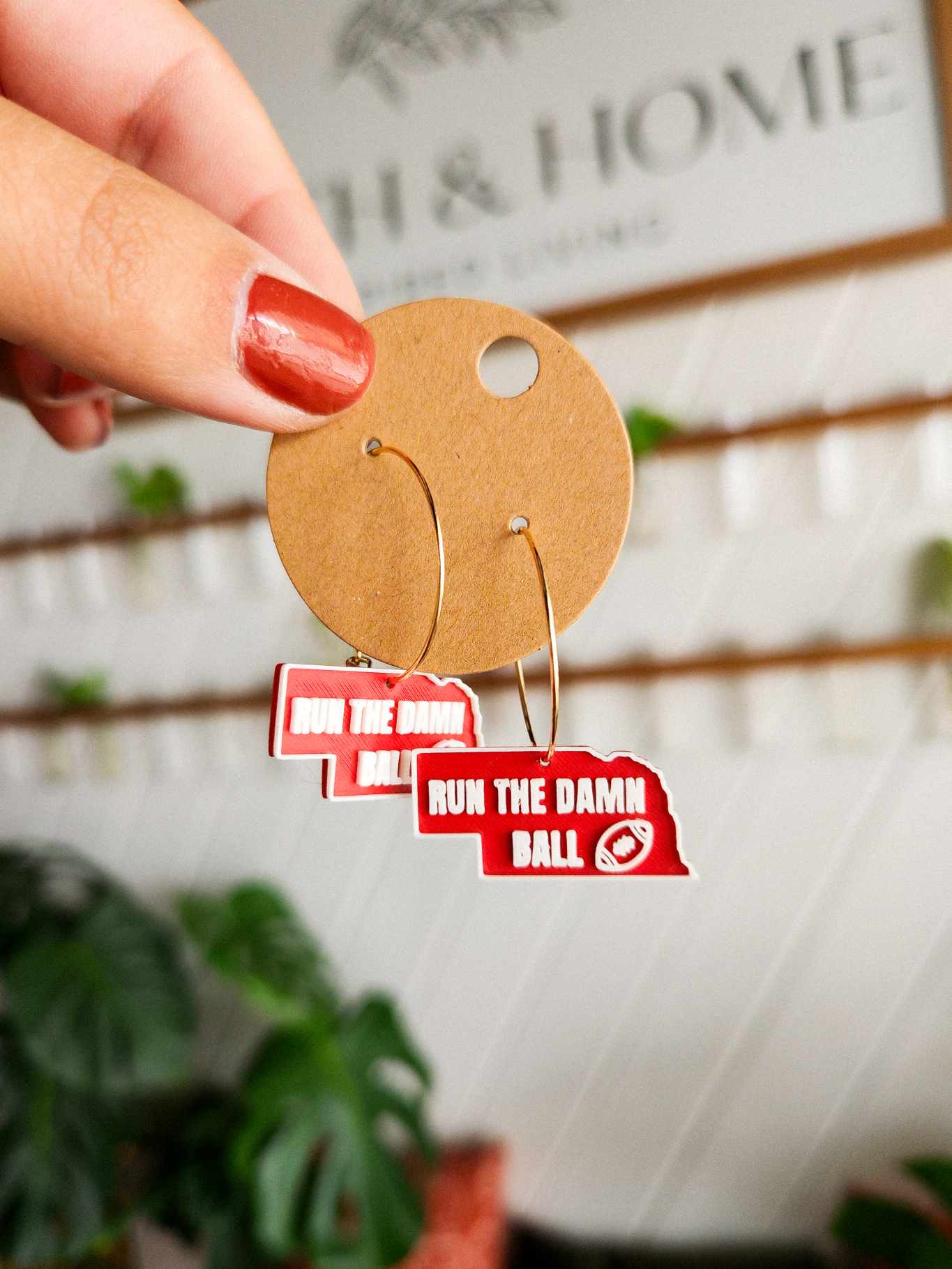 "Run The Damn Ball" Nebraska Hoop Earrings